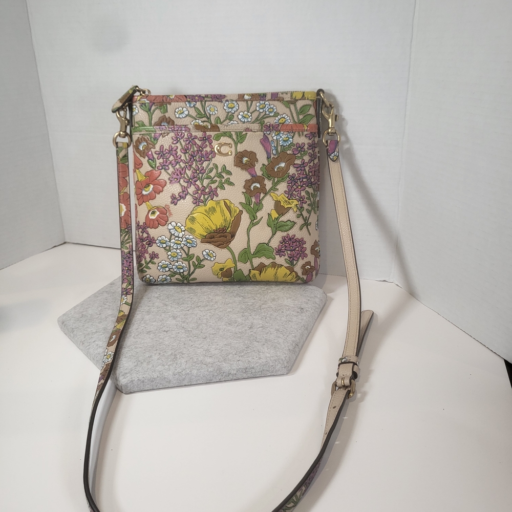 Coach Floral Leather Crossbody in Cream with Yellow, Pink & Green Accents - Picture 3 of 10